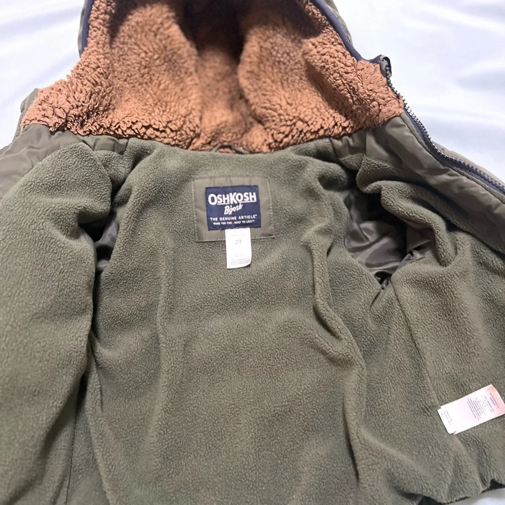 OshKosh B'gosh Olive Puffer Jacket with Brown Lining